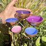 Set Of Five Copper Rain Catchers Pink, Blue, Lilac, Light Blue And Purple Garden Sculptures, thumbnail 7 of 7