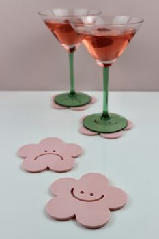 Cute Daisy Coasters Set Of Two With Smiley And Grumpy Faces, 6 of 7