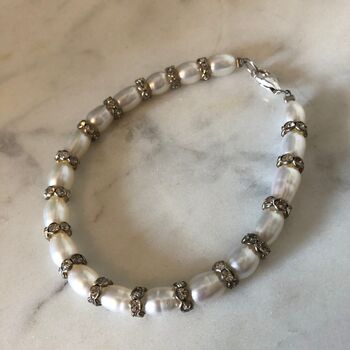 Freshwater Pearl Necklace And Bracelet With Silver Rondelles, 3 of 3