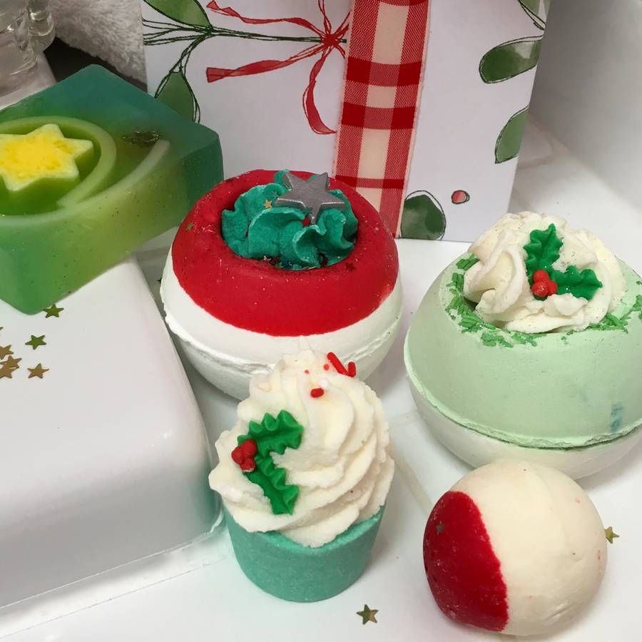 christmas bath bombs and luxury soap gift set by pink pineapple home