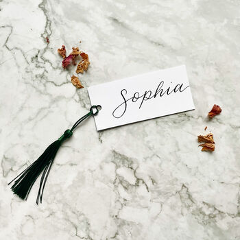 Green Tassel, Hand Calligraphy Place Cards, 2 of 3