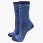 Women's Bamboo Socks Blue Christmas Robin, thumbnail 2 of 3