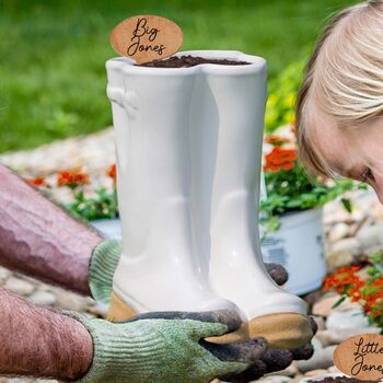 Two Personalised Welly Boots Planters Father's Day Gift Set, 4 of 9