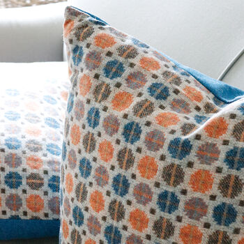 Large Orange And Blue Geometric Wool Cushion, 3 of 4