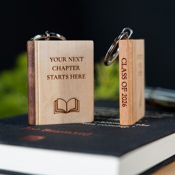 Personalised Graduation And Good Luck Gift Wooden Book Keyring, 8 of 12