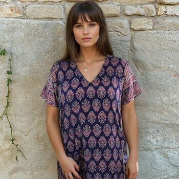 Navy Floral Paisley Print Long Shirt, 2 of 4