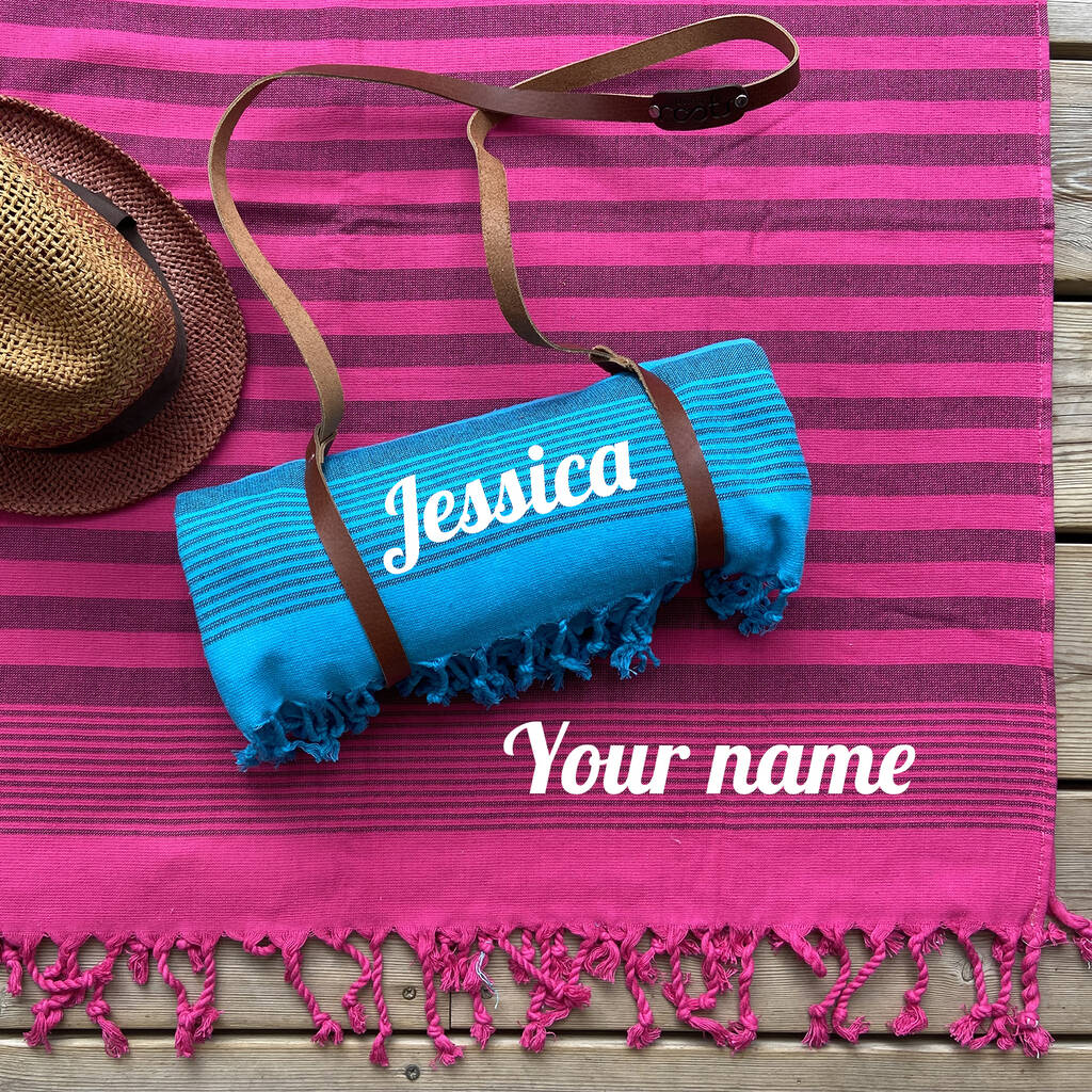 Personalised Beach Towel, Carrier Strap, 1 of 9