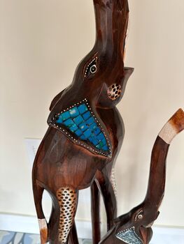 1m Hand Carved Mother And Baby Elephant Ornament, 2 of 10