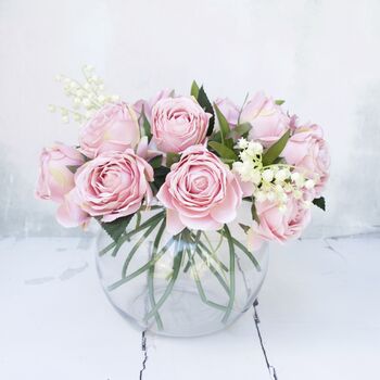 Luxury Pink Rose Bouquet In Glass Vase, 2 of 8