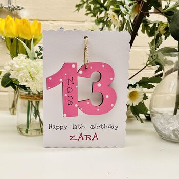 Personalised 13th Birthday Card Wooden Number Gift, 3 of 5