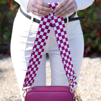 Fuchsia Pink Checkered Bag Strap | Extra Long Crossbody Replacement Bag Strap, 2 of 4