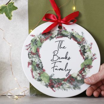 Personalised Family Ceramic Christmas Door Wreath, 4 of 5