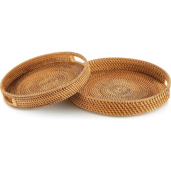 Round Rattan Serving Tray Hand Woven Wicker Tray, 8 of 10