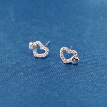 925 Sterling Silver Cz Heart Stud Earrings, 2 of 7