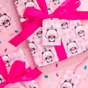 Gingham Party Panda Wrapping Paper With Tags, 5 of 8