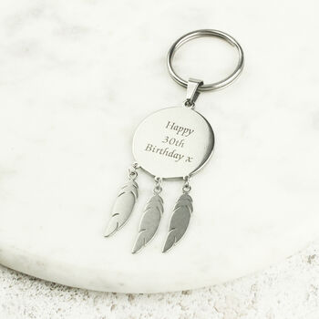Personalised 30th Birthday Ten Pence Coin Keyring, A Feather For Every Decade, 3 of 7