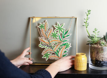 Botanical Fern Embroidery Gold Framed Art, 5 of 8