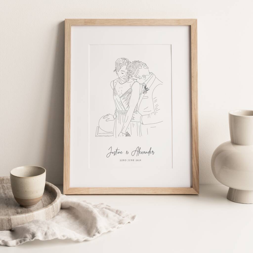 Personalised Wedding Portrait Line Drawing, 1 of 7