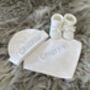 Personalised Newborn Baby Hat, Bib And Booties Gift Set, thumbnail 4 of 7