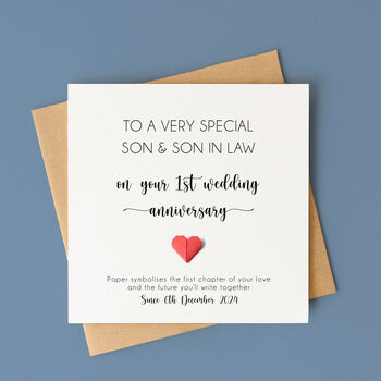 Personalised 1st Anniversary Card For Daughter And Son In Law/Son And Daughter In Law, 3 of 6