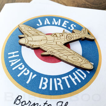 Personalised Birthday Card With Wooden Spitfire Attached, 3 of 5