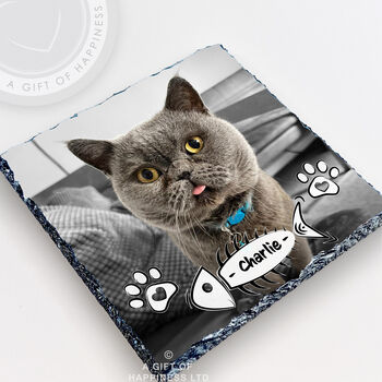 Personalised Cat Photo Slate Gift With Professional Photo Editing For Cat Mums And Dads, 2 of 6