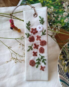Hand Embroidered Flower On Linen Bookmark, 9 of 11