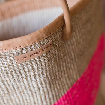 Kitambaa: Natural And Pink Stripe Woven Laundry Basket, 2 of 5