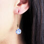 Round Blue Rhinestone Long Earrings, thumbnail 1 of 9