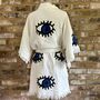 Organic Short Cotton Kimono: White With Dark Blue And Black Eye, thumbnail 5 of 6