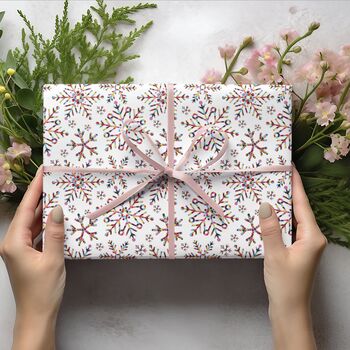 Premium Quality Vibrant Multi Coloured Snowflake Christmas Gift Wrapping Paper, 4 of 7