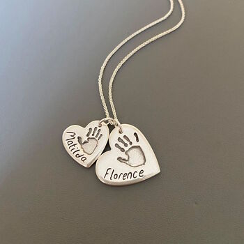 Personalised Double Heart Sibling Handprint Pendant, 2 of 3