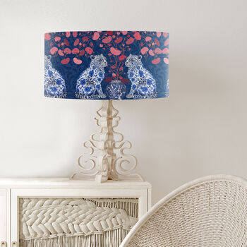 Chinoiserie Leopard Twins On Blue Lampshade, 3 of 5