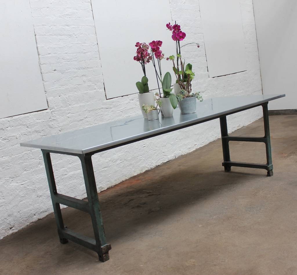 Saunders Zinc Table With Vintage Workbench Legs, 1 of 7
