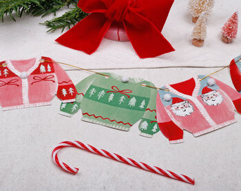 Vintage Christmas Bunting With 15 Christmas Jumper Flag Design, 3 of 6