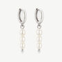 Women's Sterling Silver Pearl Dangle Hoop Earrings, thumbnail 2 of 4
