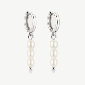 Women's Sterling Silver Pearl Dangle Hoop Earrings, 2 of 4