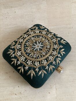 Emerald Green Mandala Design Square Clutch Bag, 4 of 10