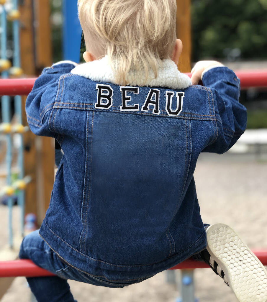 Kids Personalised Shearling Denim Jacket B/W By PATCHY TIGER ...