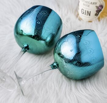Peacock Blues Electroplated Gin Glass, 3 of 6