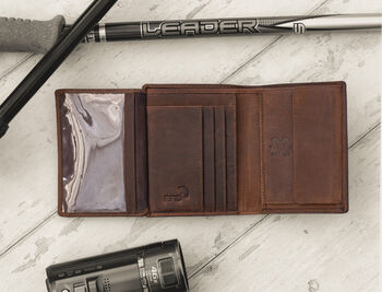 Men's Brown Leather Wallet Fish Embossed Design, 3 of 8