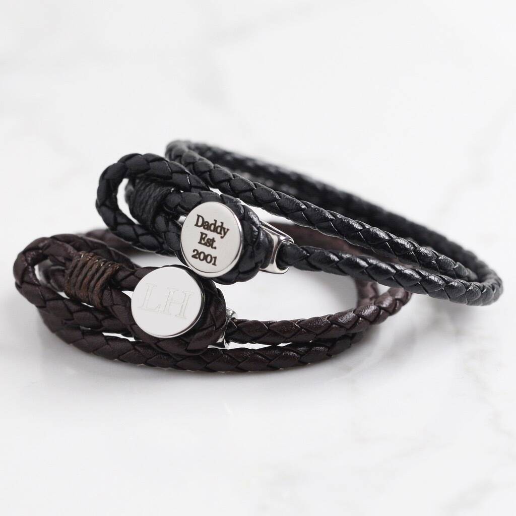 Men's Personalised Double Wrap Leather Stud Bracelet By Lisa Angel