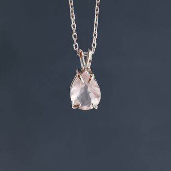 Sterling Silver Genuine Rose Quartz Pear Cut Necklace, 7 of 12