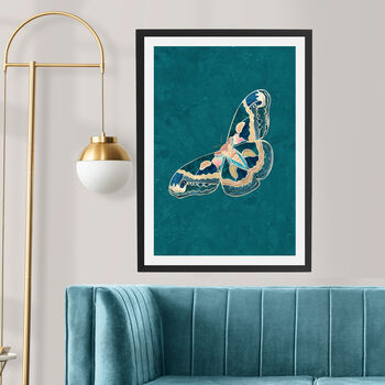 Moth Green Turquoise Gold Butterfly Art Print, 2 of 4