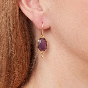 Amethyst Oval Drop Gold Plated Earrings, 5 of 12