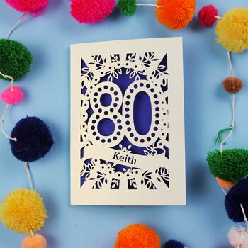 Personalised 80th Birthday Card Papercut Spotty Design, 7 of 9
