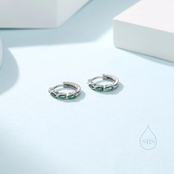 Emerald Green Marquise Cz Huggie Hoop Sterling Silver, 5 of 12