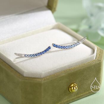 Ombre Sapphire Blue Cz Crawler Earrings Sterling Silver, 3 of 12