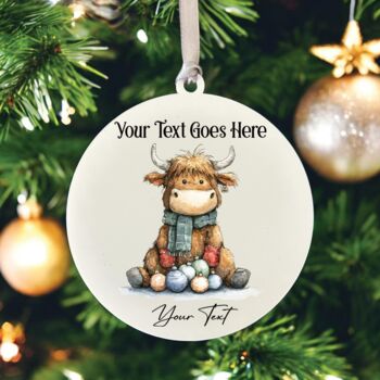 Personalised Cute Christmas Highland Cow Hanging Bauble Decoration, 7 of 8