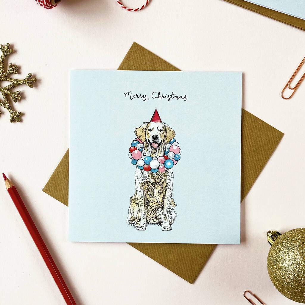 Festive Golden Retriever Christmas Card, 1 of 2